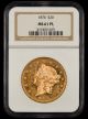1876 $20 Gold NGC MS61PL