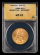 1899 $10 Gold Breen 7061 Overdate ANACS MS62