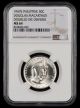 1947 S Philippines 50 Centavos Douglas MacArthur Doubled Die Reverse NGC MS64