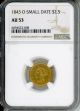 1843 O $2.5 GOLD NGC AU53 SMALL DATE