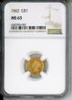 1862 $1 GOLD NGC MS63